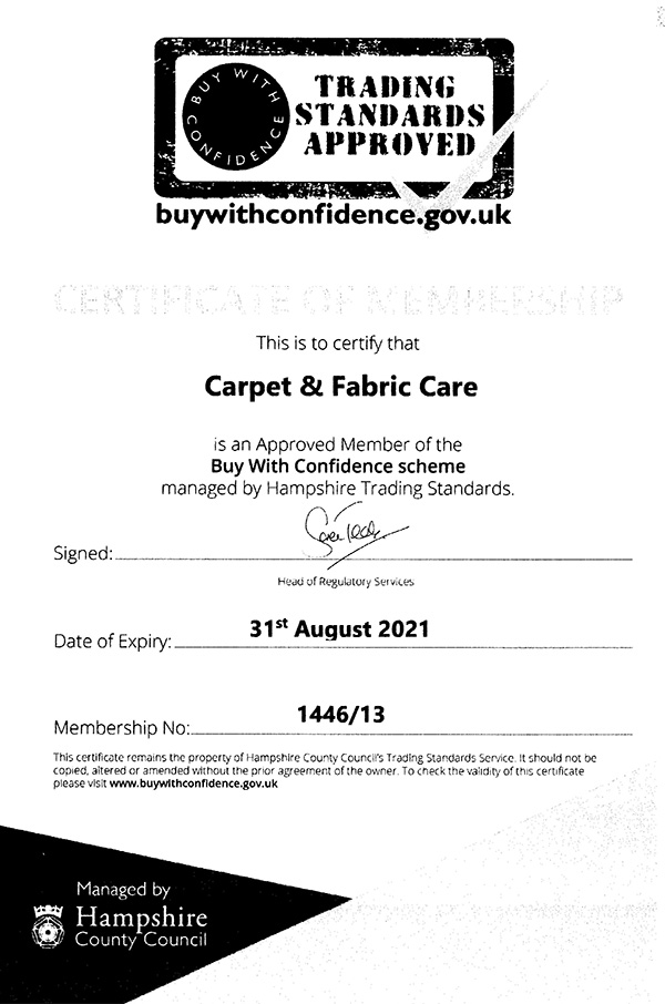 Trading Standards Approved certificate